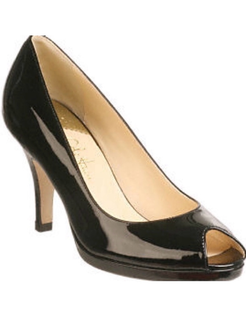 Cole Haan Black Patent Peep-Toe Heels